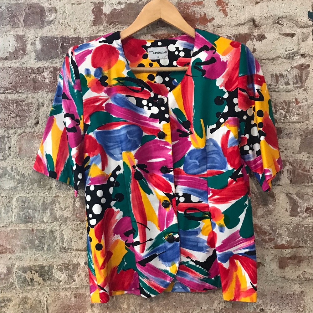 Vintage Colorful Abstract Button Up Shirt
